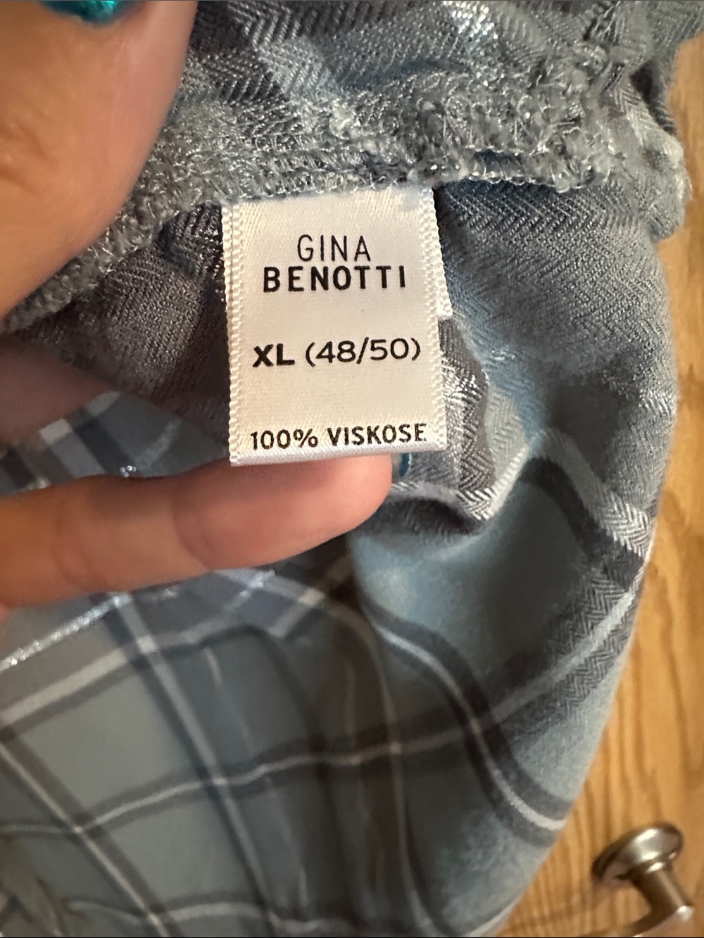 Women's Soft Grey/Blue Plaid Button-Down Shirt - Picture 3 of 7